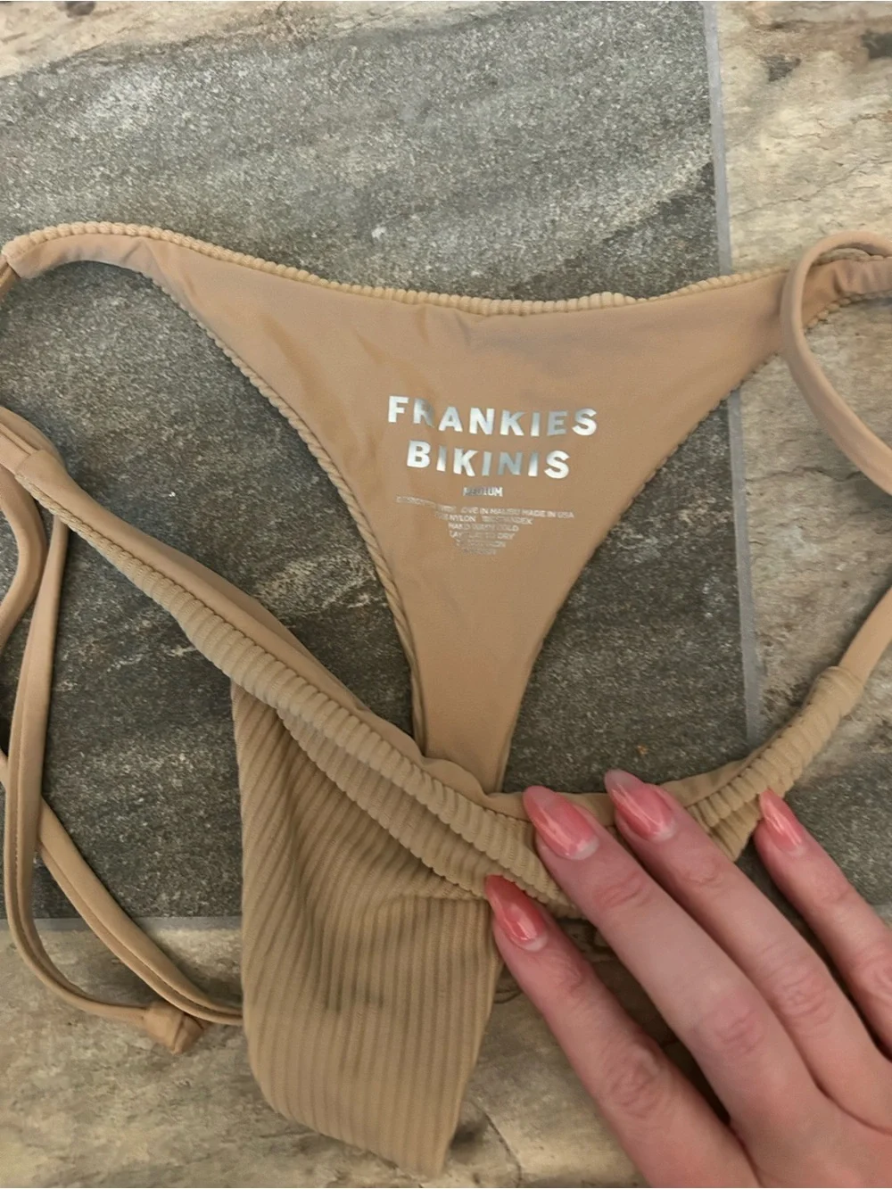 Frankie's Bikinis Ribbed Nude String Bikini